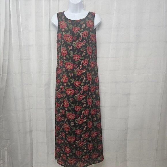 Vintage Fashion Bug Dress Maxi Black Red Goth Whimsigoth Shift Floral 6 - Picture 1 of 9